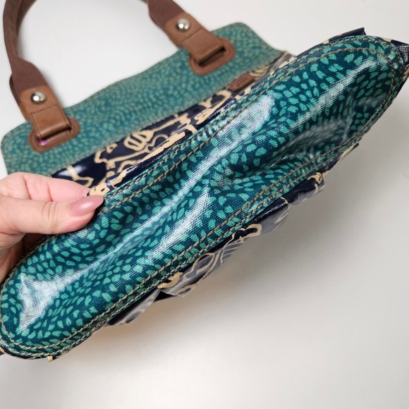 Fossil Key-Per Tote Shoulder Bag Teal Blue Navy Coated Purse Shopper - Picture 5 of 10